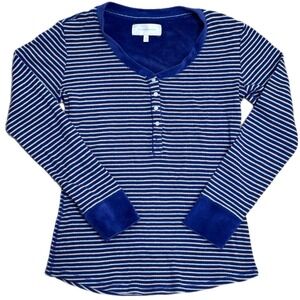 Vintage Victoria's Secret Pajama Top Blue Striped Velvet Trim Women's Large